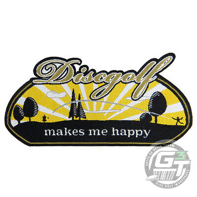 Pg Productions Disc Golf Makes Me Happy Iron-on Patch - Black/white/yellow
