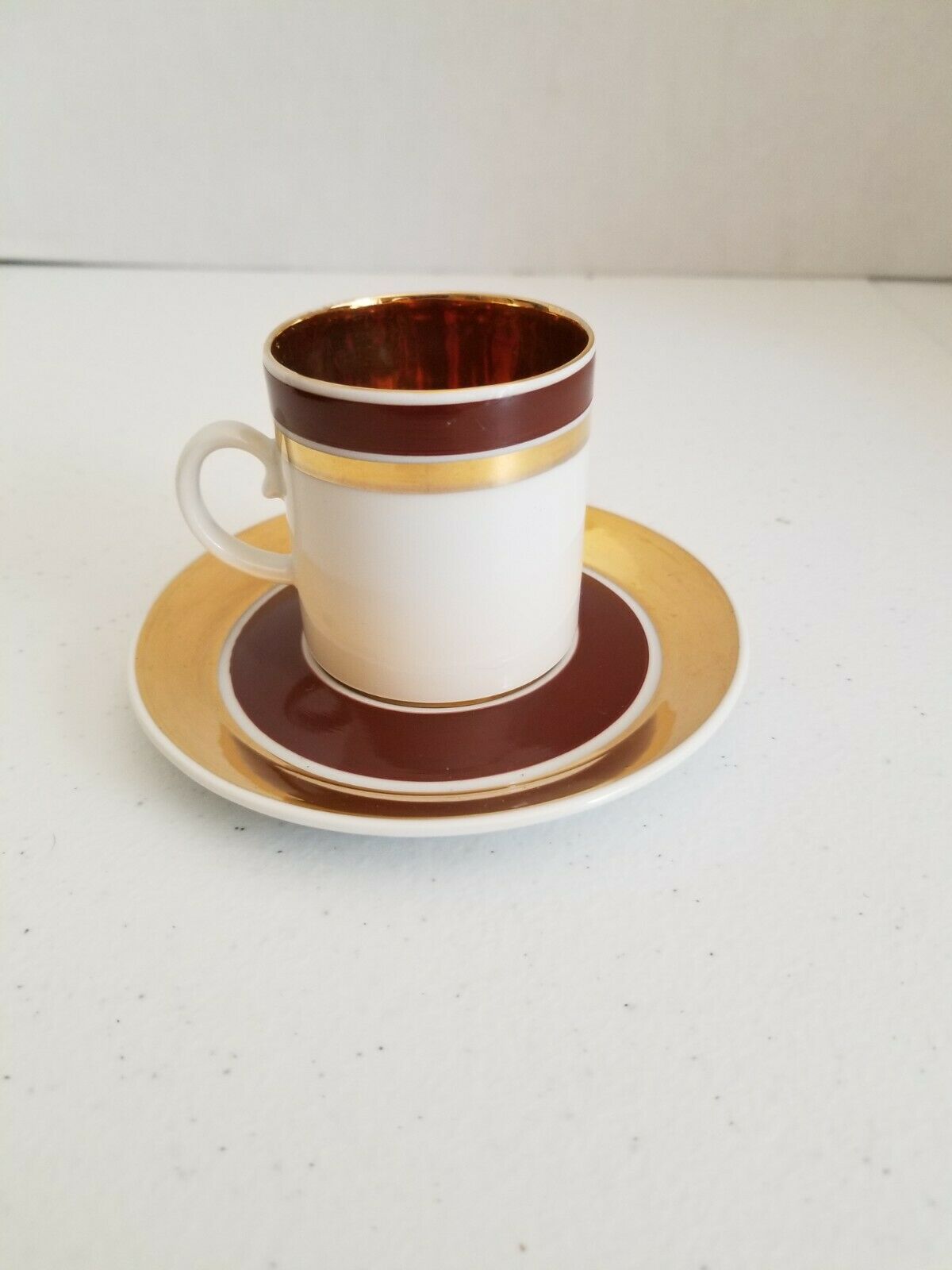 Arabia Wartsila Finland Gold And Brown Demitasse Cup And Saucer