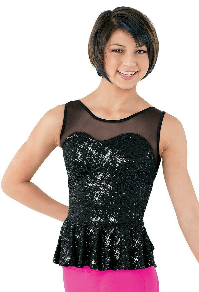 Dance Costume Balera Sq7328 Sq7325 Medium Child Black Sequin Mesh Peplum